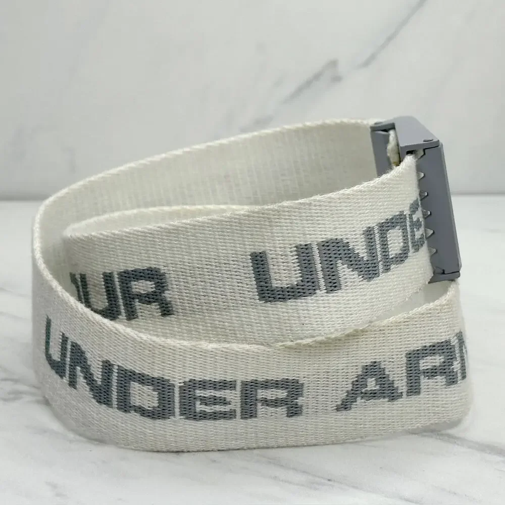 Mens Under Armour White Silver Spell Out Web Belt Small ✨